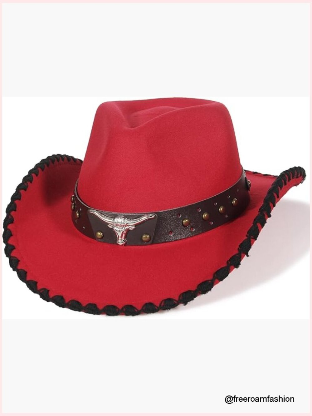 Wave Brim Roll Up Cowboy Hat with Bull Band Unisex